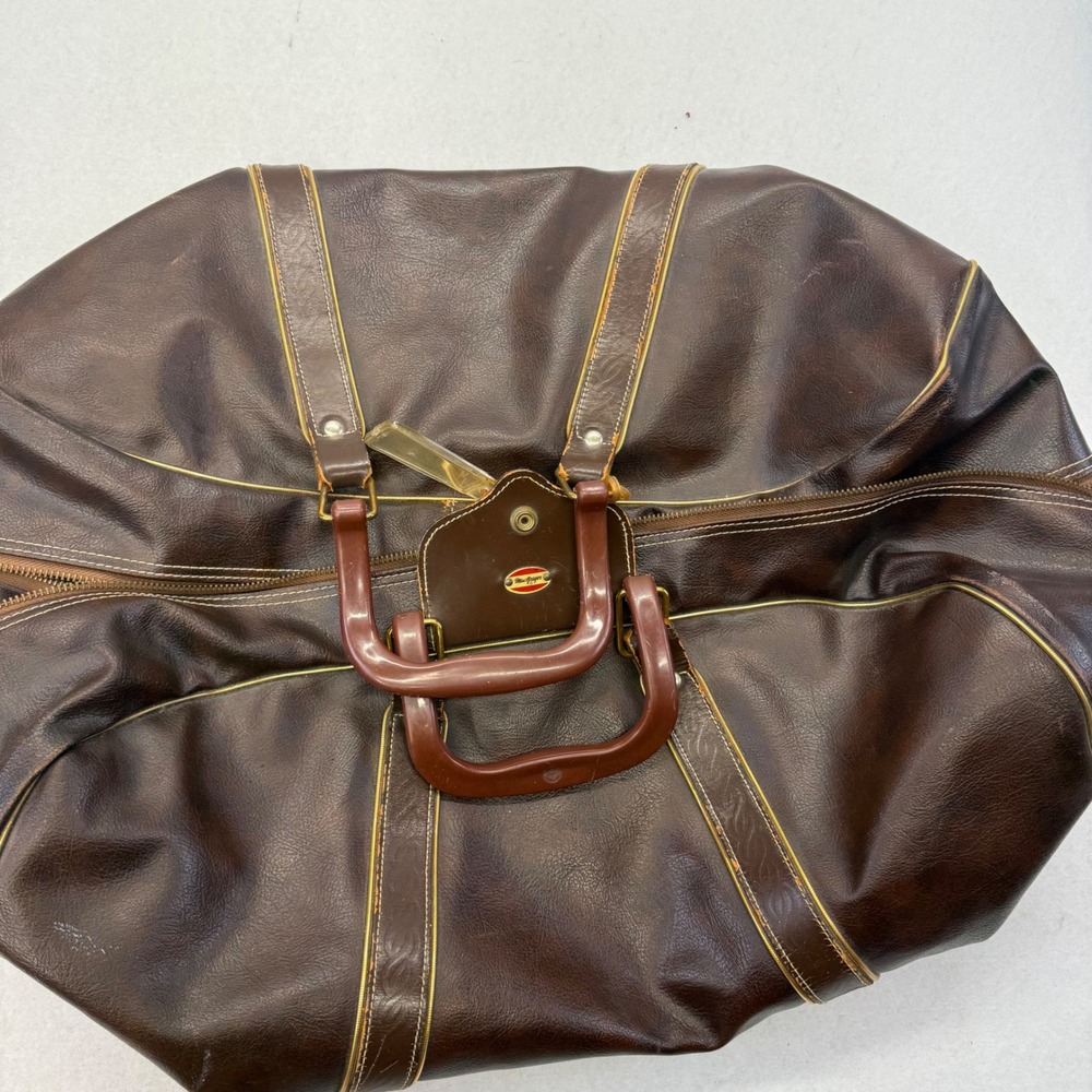 Vintage MacGregor Brown Faux Leather Travel Duffle Bag Luggage Retro Weekender